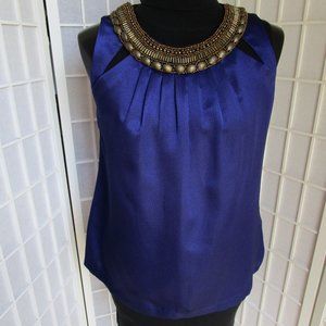 Navy Top with Beaded Neckline
